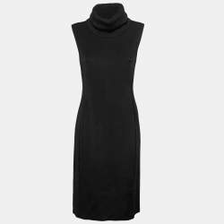 Pre Owned Giorgio Armani Black Stretch Knit Turtleneck Sleeveless Midi Dress M