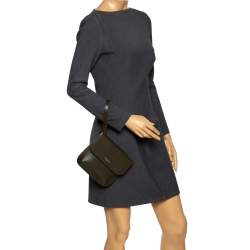 Pre Owned Giorgio Armani Khaki Green Wristlet Clutch