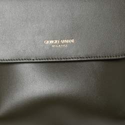 Pre Owned Giorgio Armani Military Green Leather La Prima Wristlet Pouch