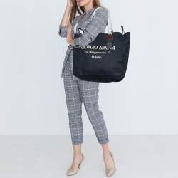 Pre Owned Giorgio Armani Navy Blue Canvas Maxi Shopper Tote 