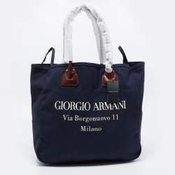 Pre Owned Giorgio Armani Navy Blue Canvas Maxi Shopper Tote 