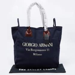 Pre Owned Giorgio Armani Navy Blue Canvas Maxi Shopper Tote 