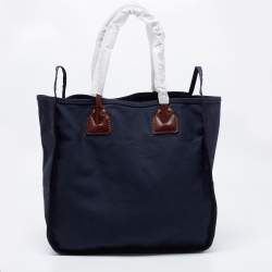 Pre Owned Giorgio Armani Navy Blue Canvas Maxi Shopper Tote 