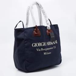 Pre Owned Giorgio Armani Navy Blue Canvas Maxi Shopper Tote 