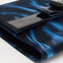 Pre Owned Giorgio Armani Navy Blue/Black Nylon and Patent Leather Oversized Bow Clutch