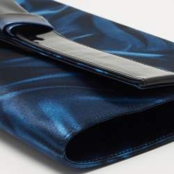 Pre Owned Giorgio Armani Navy Blue/Black Nylon and Patent Leather Oversized Bow Clutch