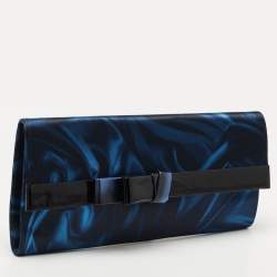 Pre Owned Giorgio Armani Navy Blue/Black Nylon and Patent Leather Oversized Bow Clutch