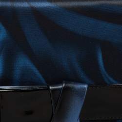 Pre Owned Giorgio Armani Navy Blue/Black Nylon and Patent Leather Oversized Bow Clutch