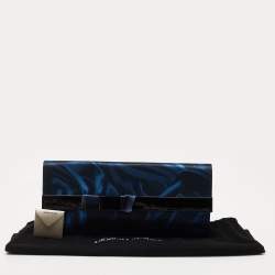 Pre Owned Giorgio Armani Navy Blue/Black Nylon and Patent Leather Oversized Bow Clutch