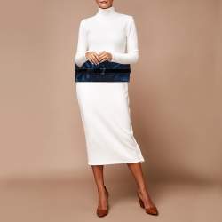 Pre Owned Giorgio Armani Navy Blue/Black Nylon and Patent Leather Oversized Bow Clutch