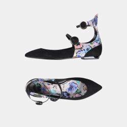 Pre Owned Giorgio Armani Satin and Suede Button Closure Ballet Flats Size 36