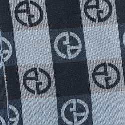 Pre Owned Giorgio Armani Blue Monogram Silk and Cotton Scarf 