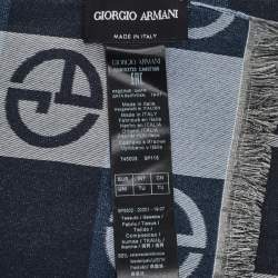 Pre Owned Giorgio Armani Blue Monogram Silk and Cotton Scarf 