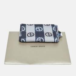 Pre Owned Giorgio Armani Blue Monogram Silk and Cotton Scarf 