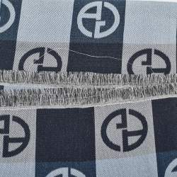 Pre Owned Giorgio Armani Blue Monogram Silk and Cotton Scarf 