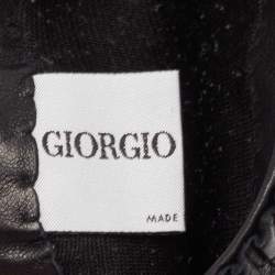 Pre Owned Giorgio Armani Black Leather Ruffled Bow Gloves M