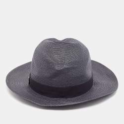 Pre Owned Emporio Armani Grey Logo-Plaque Woven Raffia Sun Hat