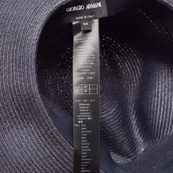 Pre Owned Emporio Armani Grey Logo-Plaque Woven Raffia Sun Hat