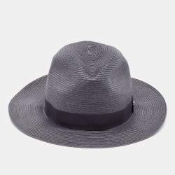 Pre Owned Emporio Armani Grey Logo-Plaque Woven Raffia Sun Hat