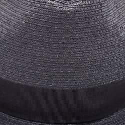 Pre Owned Emporio Armani Grey Logo-Plaque Woven Raffia Sun Hat