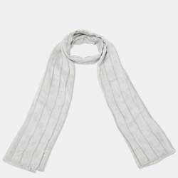 Giorgio Armani Grey Stripe Pattern Silk Blend Stole