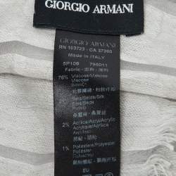 Giorgio Armani Grey Stripe Pattern Silk Blend Stole