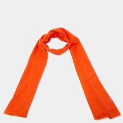 Pre Owned Giorgio Armani Orange Logo Detail Wool Scarf 