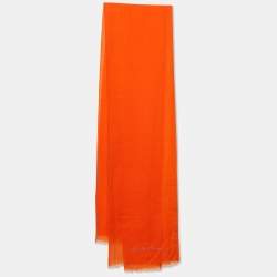Pre Owned Giorgio Armani Orange Logo Detail Wool Scarf 