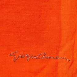 Pre Owned Giorgio Armani Orange Logo Detail Wool Scarf 