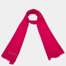 Giorgio Armani Fuchsia Pink Logo Detail Wool Scarf