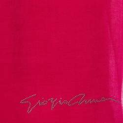 Giorgio Armani Fuchsia Pink Logo Detail Wool Scarf