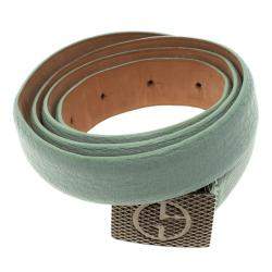 مملوكة مسبقًا Giorgio Armani Pistachio Green Leather Logo Plaque Belt Size 50