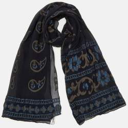 Giorgio Armani Le Collezioni Black Paisley Embroidered Silk Chiffon Stole 