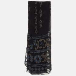 Giorgio Armani Le Collezioni Black Paisley Embroidered Silk Chiffon Stole 