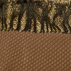 Pre Owned Giorgio Armani Brown Print Silk Fringed Scarf