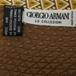 Pre Owned Giorgio Armani Brown Print Silk Fringed Scarf