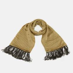 Pre Owned Giorgio Armani Brown Print Silk Fringed Scarf