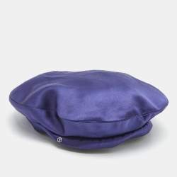 Pre Owned Giorgio Armani Dark Blue Satin Solid Beret Size 57