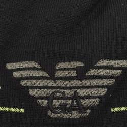 Pre Owned Giorgio Armani Black Logo Embroidered Wool Beanie S