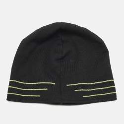 Pre Owned Giorgio Armani Black Logo Embroidered Wool Beanie S