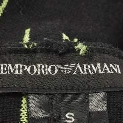Pre Owned Giorgio Armani Black Logo Embroidered Wool Beanie S