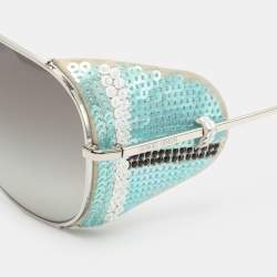 Pre Owned Giorgio Armani Grey/Silver AR6005-B-Z Sequins Embellished Aviator Sunglasses