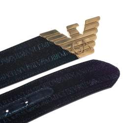 Pre Owned Giorgio Armani Metallic Ombre Blue Logo Belt 85CM