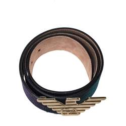 Pre Owned Giorgio Armani Metallic Ombre Blue Logo Belt 85CM