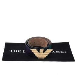 Pre Owned Giorgio Armani Metallic Ombre Blue Logo Belt 85CM