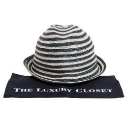 Pre Owned Giorgio Armani Ivory & Green Striped Straw Bucket Hat