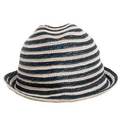 Pre Owned Giorgio Armani Ivory & Green Striped Straw Bucket Hat