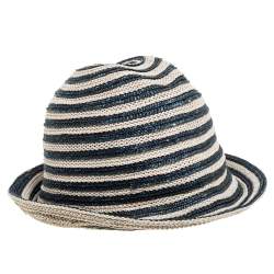 Pre Owned Giorgio Armani Ivory & Green Striped Straw Bucket Hat