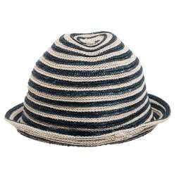 Pre Owned Giorgio Armani Ivory & Green Striped Straw Bucket Hat