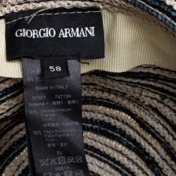 Pre Owned Giorgio Armani Ivory & Green Striped Straw Bucket Hat